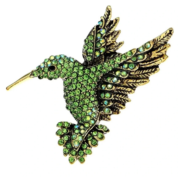 Anthropologie Jewelry - Hummingbird Green Crystal Pin Brooch